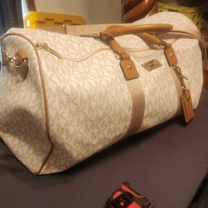 Michael Kors Tan Logo-Print Travel Duffel Bag Bundle